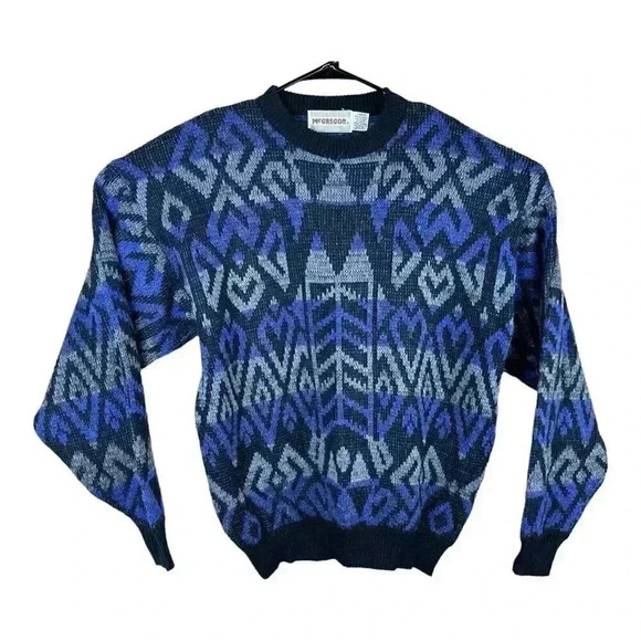 Vintage McGregor Sweater Sz Large Acrylic Geometric Abstract Mens 1980s Usa - Picture 1 of 11